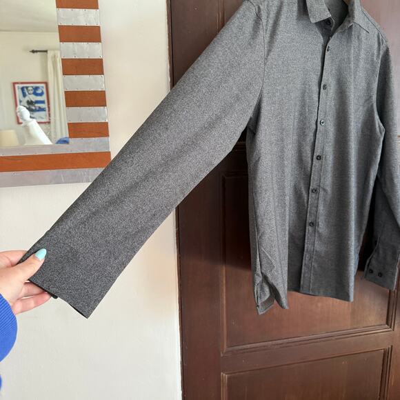 BYLT Basics Gray Vista Long Sleeve Button Down Tech Shirt Charcoal Medium - Picture 3 of 6